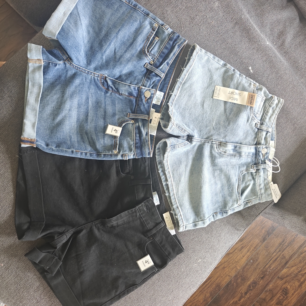 Denim and Black Shorts Set